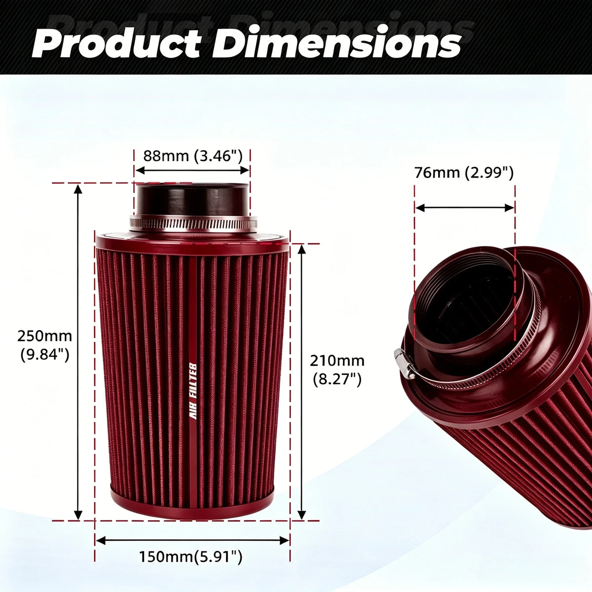 Mushroom Air Filter for Car Modified (2.99in Intake, 3inch)