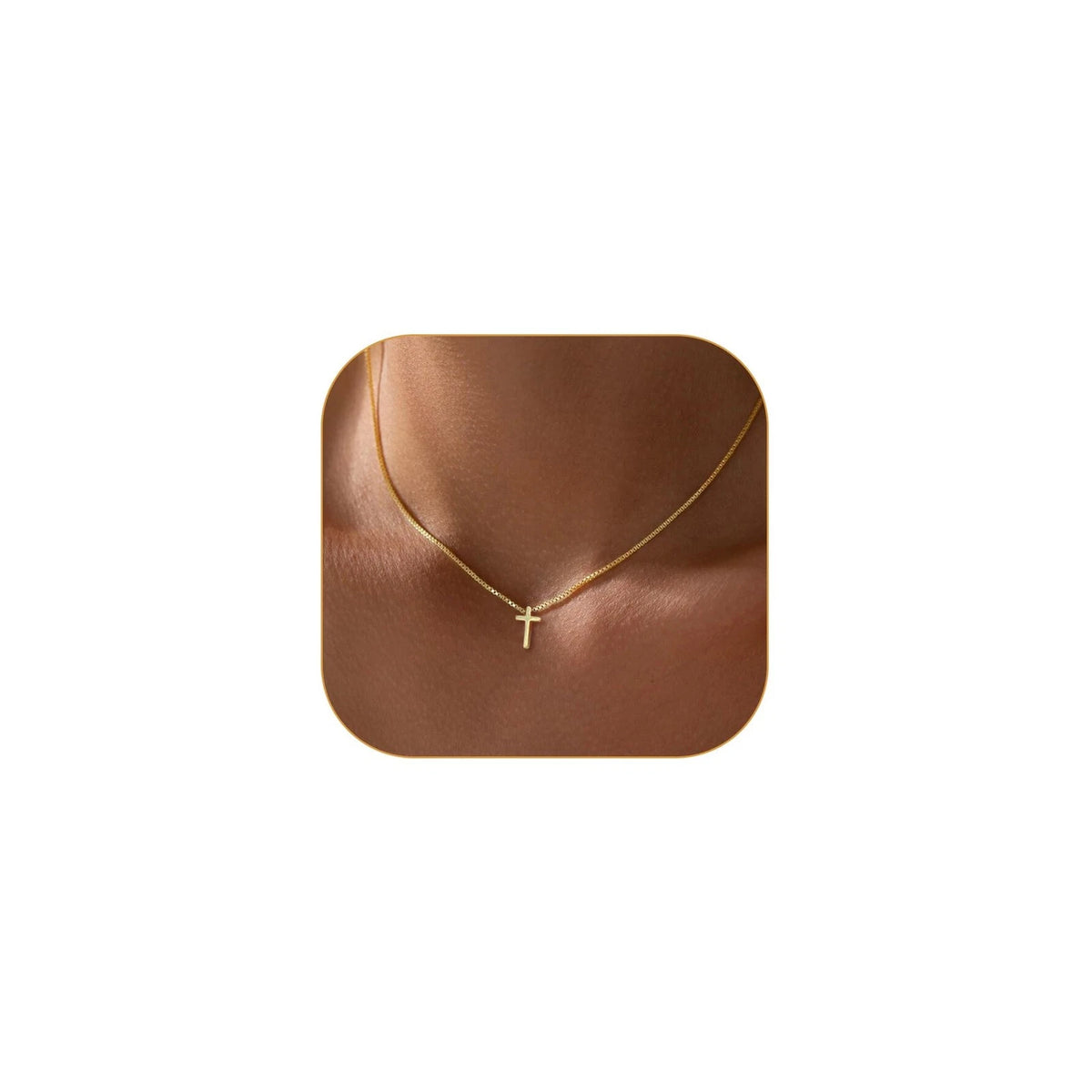 Gold Cross Necklace for Women, 14K Plated 16.5" Cross-Box Chain