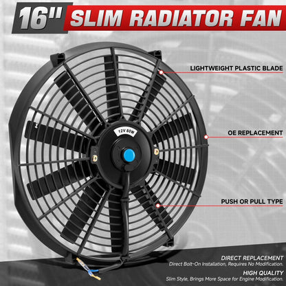 2X 16" Electric Radiator Cooling Fan Assembly Kit for Universal Fit