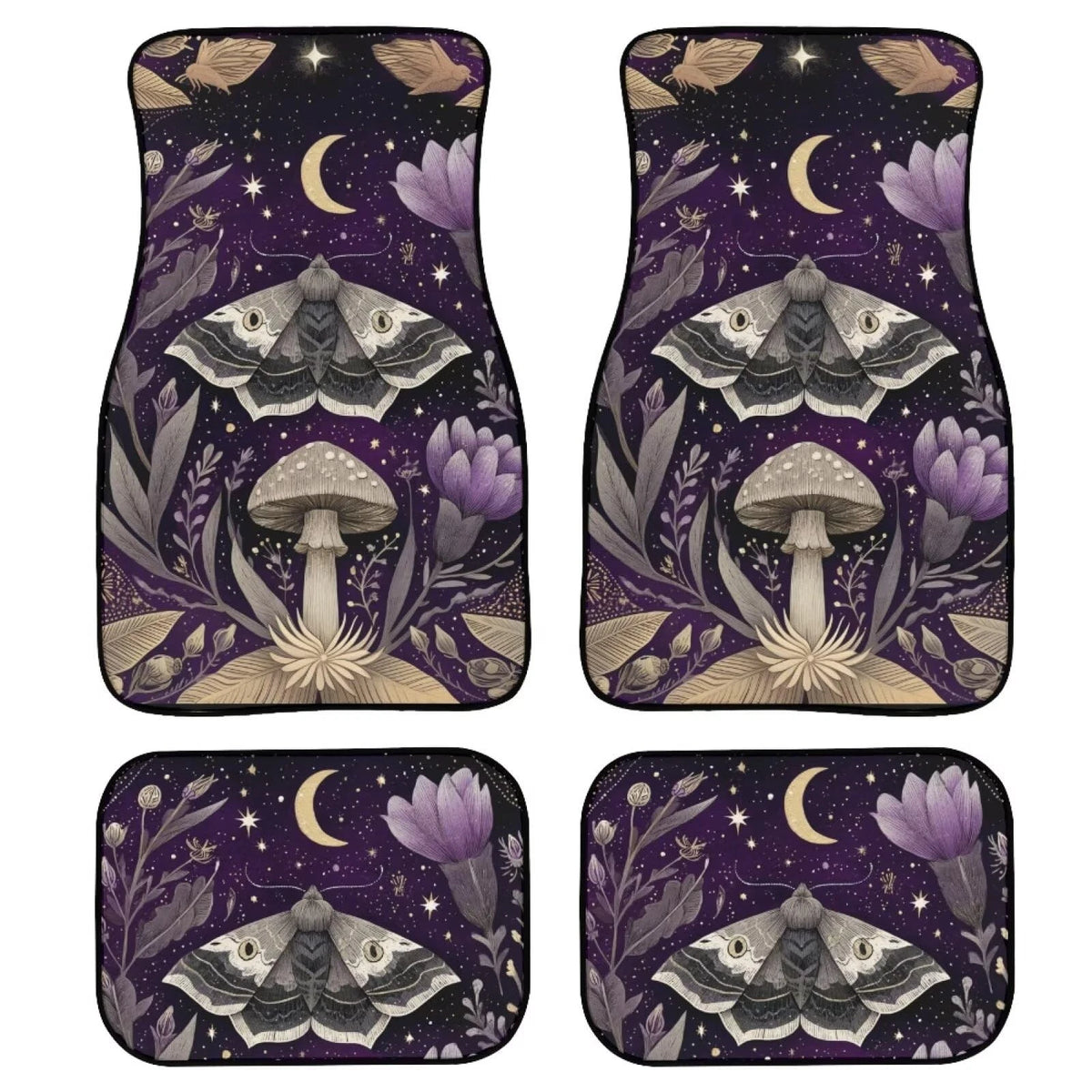 Set of 4 Purple Moth Moon Car Floor Mats for Most Vehicles