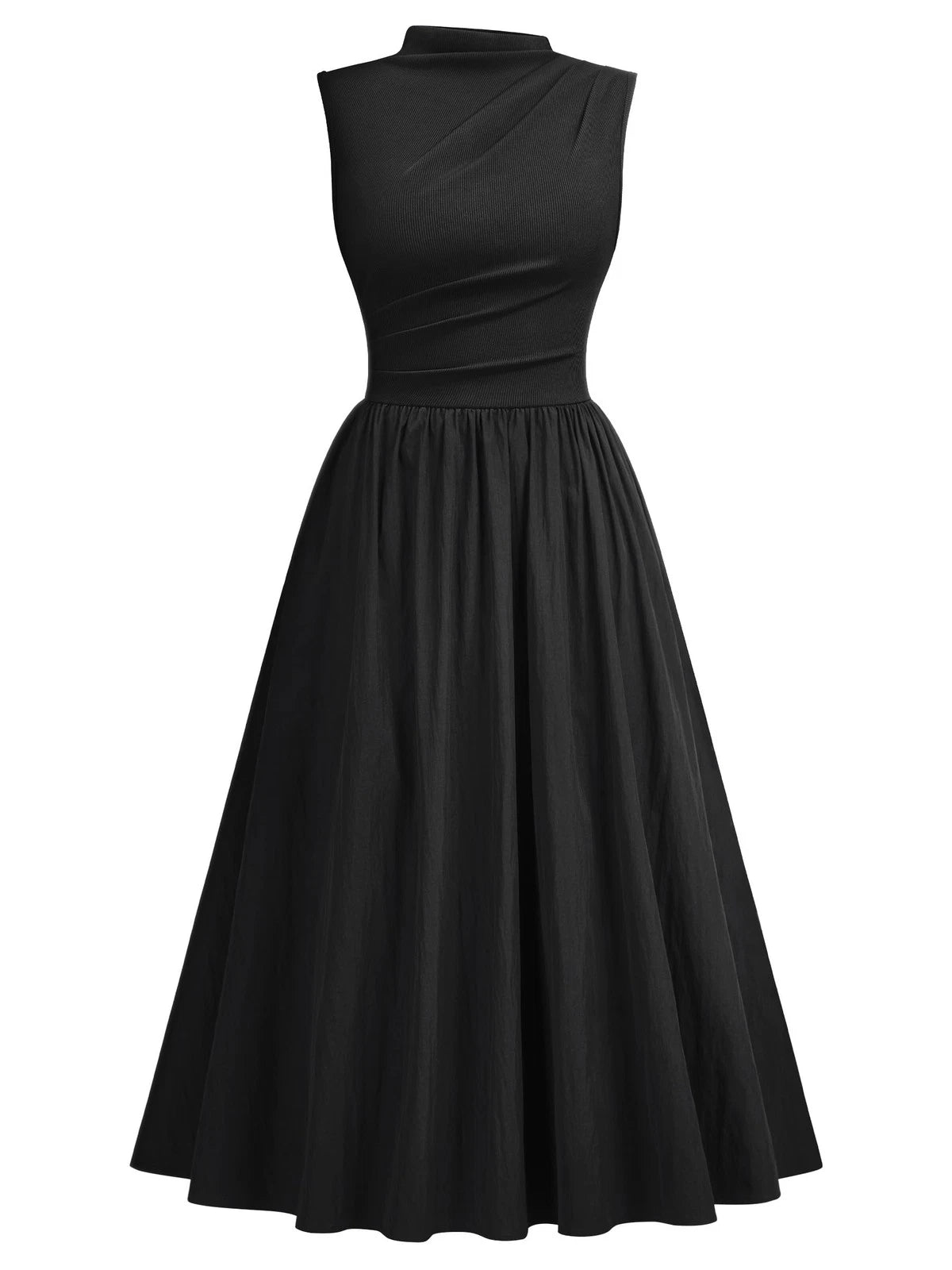 Set of 2 Women's Retro Half Collar Sleeveless Casual Swing Dress (Black)