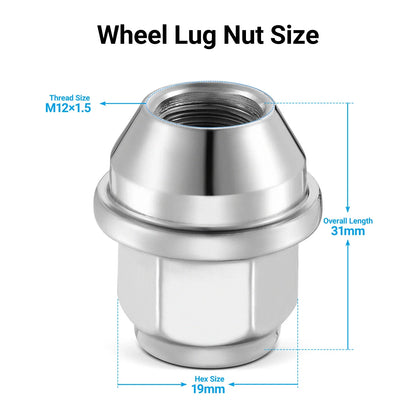 Set of 20 Chrome Acorn Lug Nuts for Ford Fusion Focus (2006–2023)