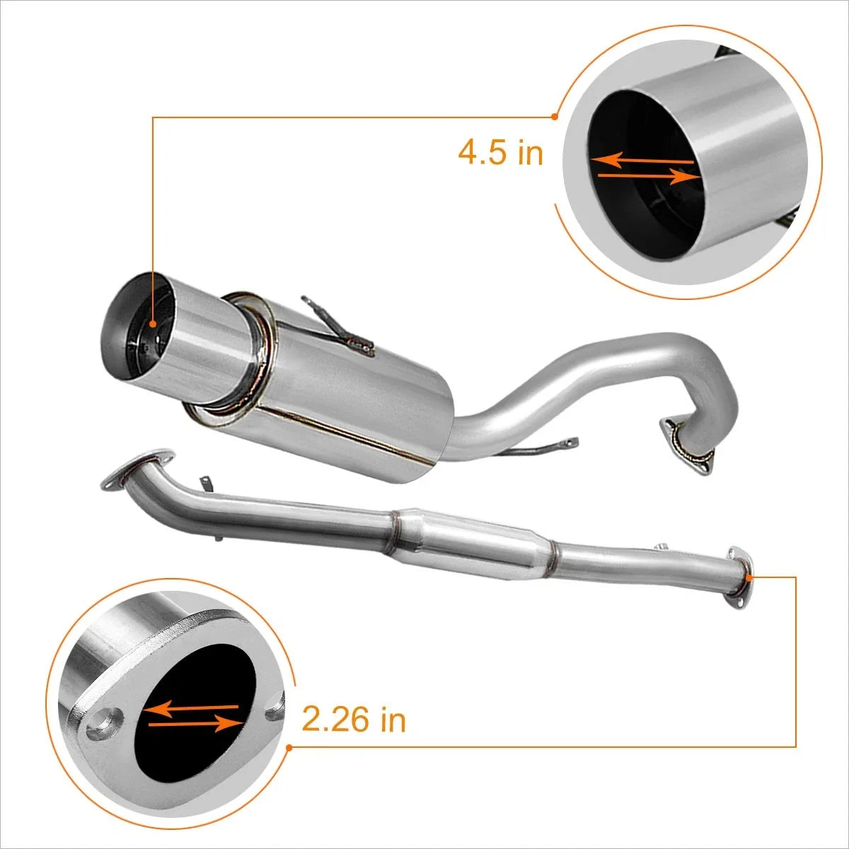 4.5" Muffler Tip for 95-99 Eclipse/Talon DOHC Stainless Steel Catback Exhaust