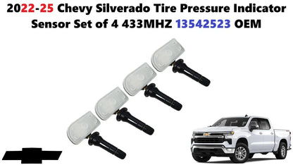 Set of 4 Tire Pressure Indicator Sensors for Chevy Silverado (2022–2025) 433MHZ 13542523
