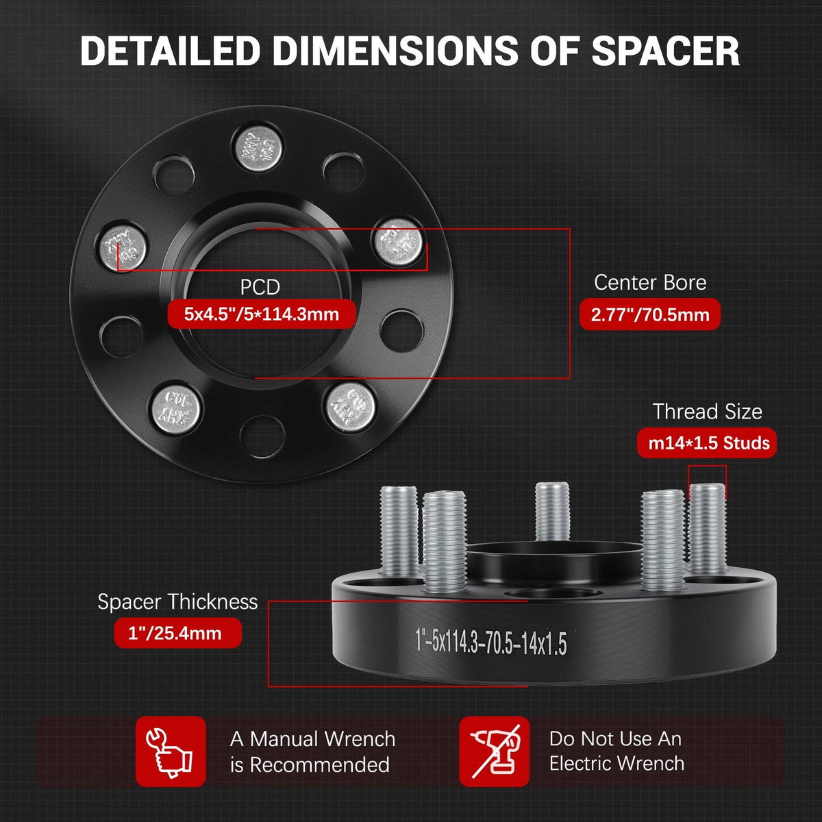 Set of 4 Hubcentric Wheel Spacers 5x4.5 for Ford Mustang (2015–2025) 1 Inch