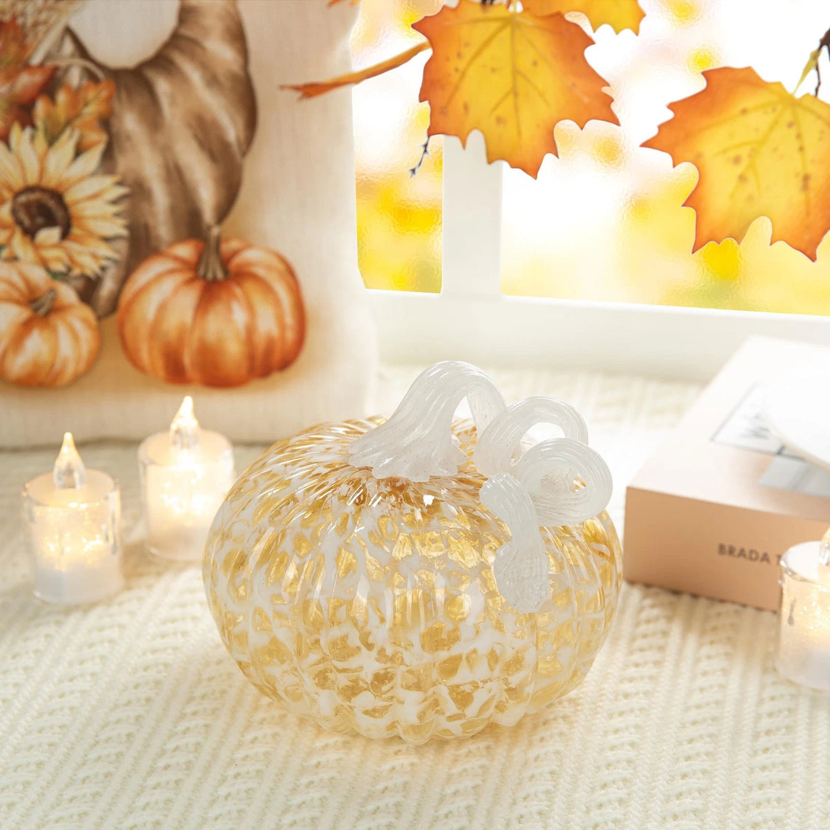 5" Hand Blown Glass Pumpkin Decor for Home (Artisan)