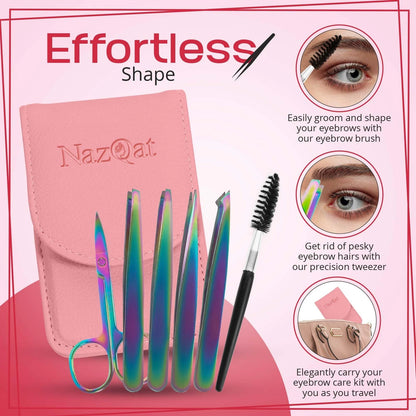 6-Piece Eyebrow Tweezers Set for Women & Men - Rainbow