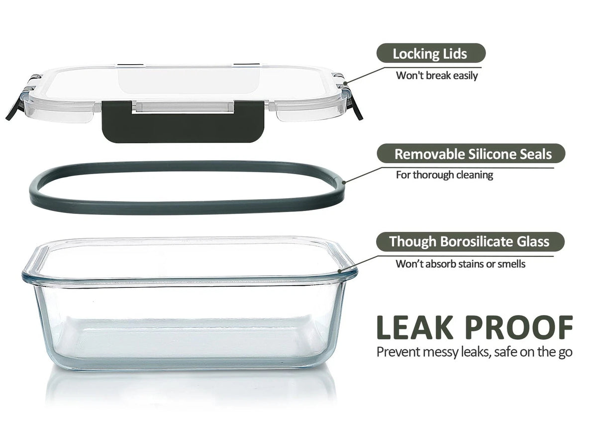 Set of 5 Glass Meal Prep Containers with Snap Lids (36 Oz)