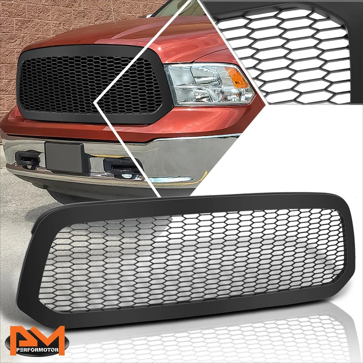 Matte Honeycomb Mesh Front Bumper Hood Grille for Ram 1500 (2013–2020)