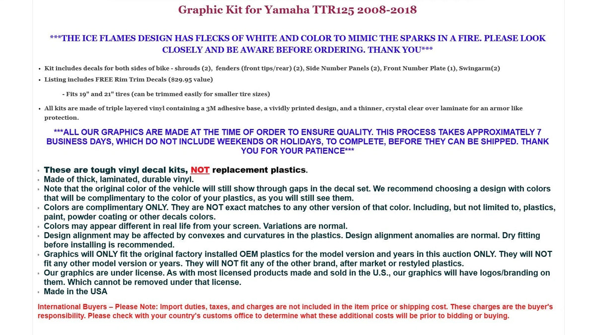 Graphic Stickers +#PLT/RIM Decals for Yamaha TTR125 (2008–2018)