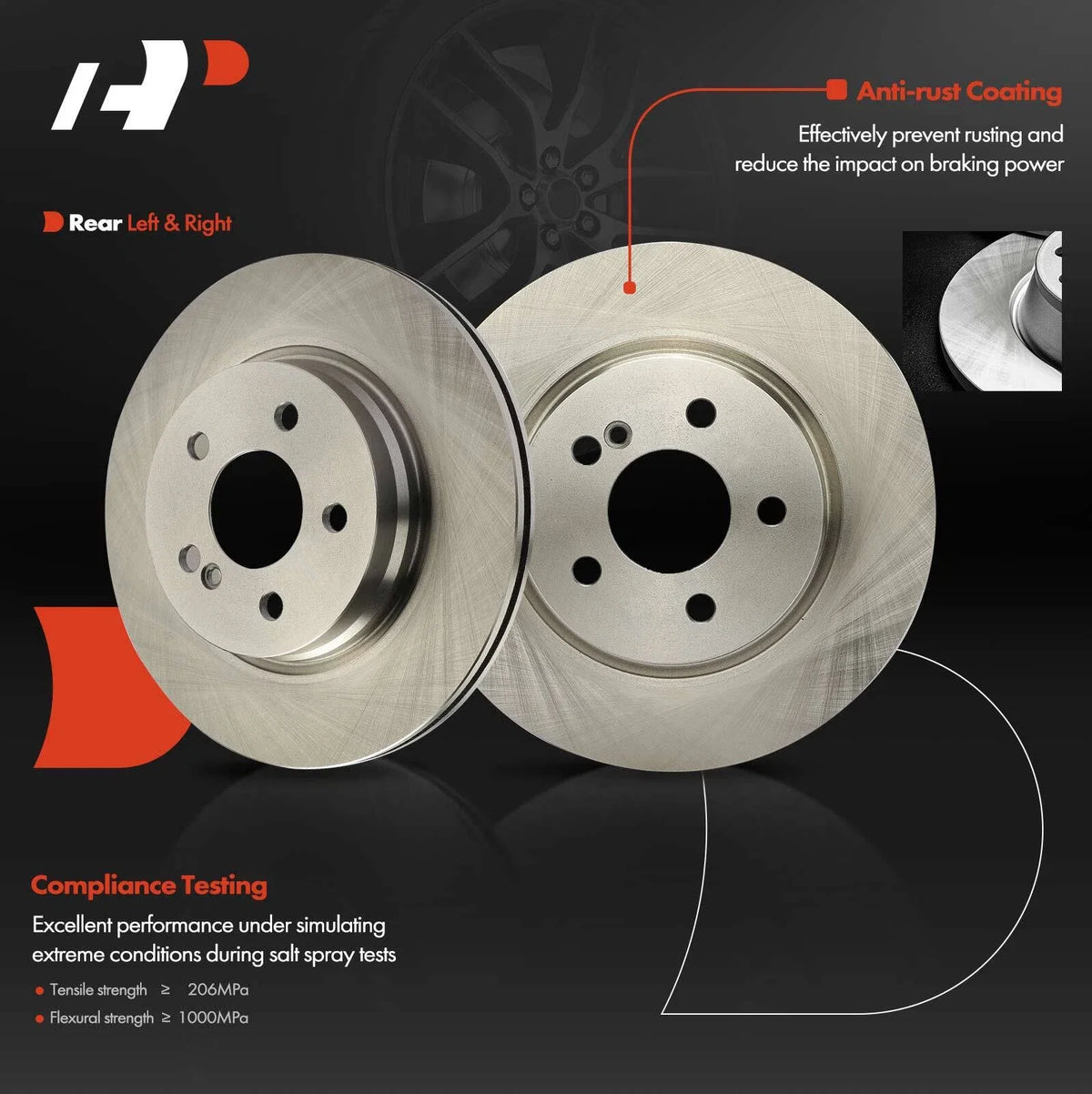 Rear Disc Brake Rotors & Ceramic Pads for Mercedes-Benz C300 (2008–2014)