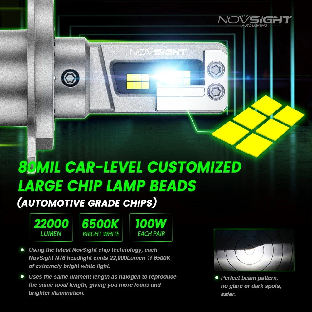 2X H4 HB2 9003 LED Headlight Bulbs for 6500K 22000LM
