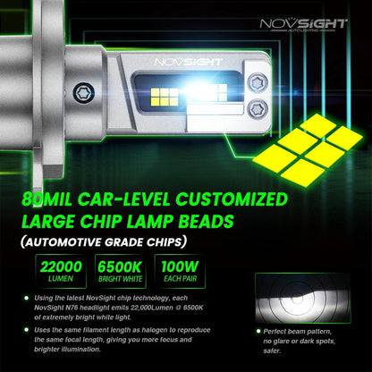 2X H4 HB2 9003 LED Headlight Bulbs for 6500K 22000LM
