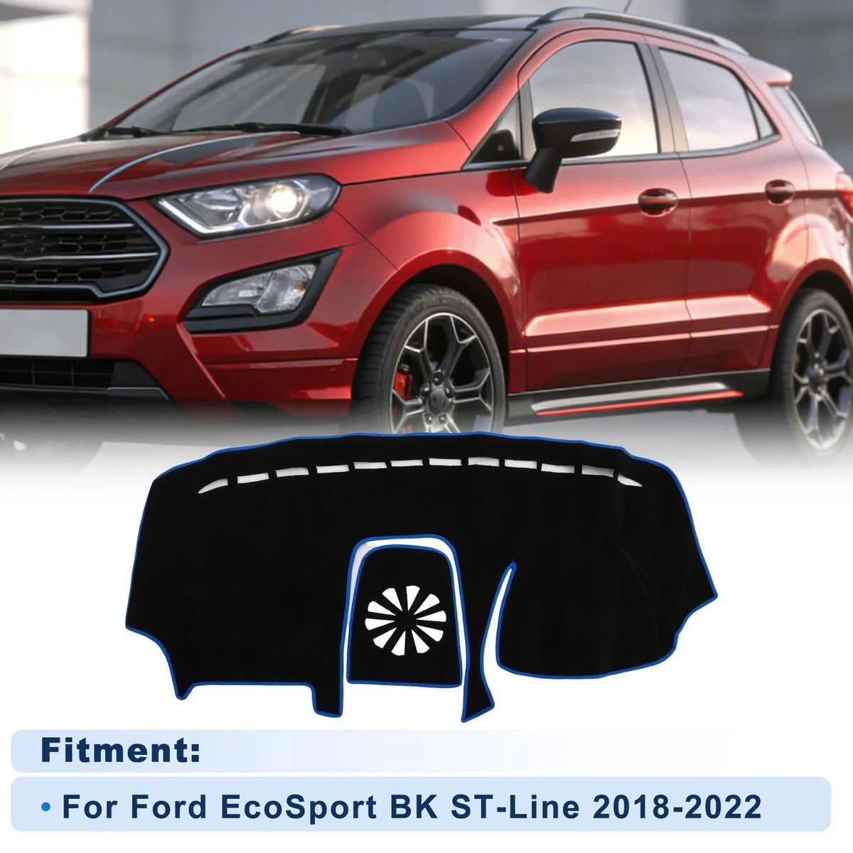 Dash Cover for Ford EcoSport (2018–2022) Black with Blue Edge