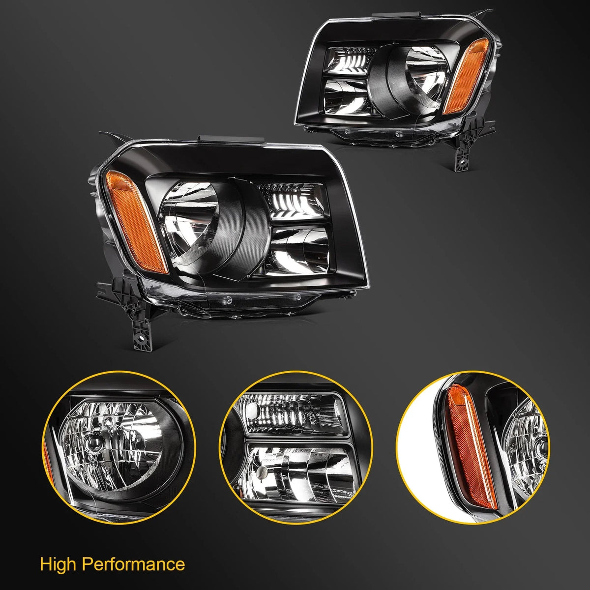 2X Black Headlight Assembly for Honda Pilot (2012–2015)