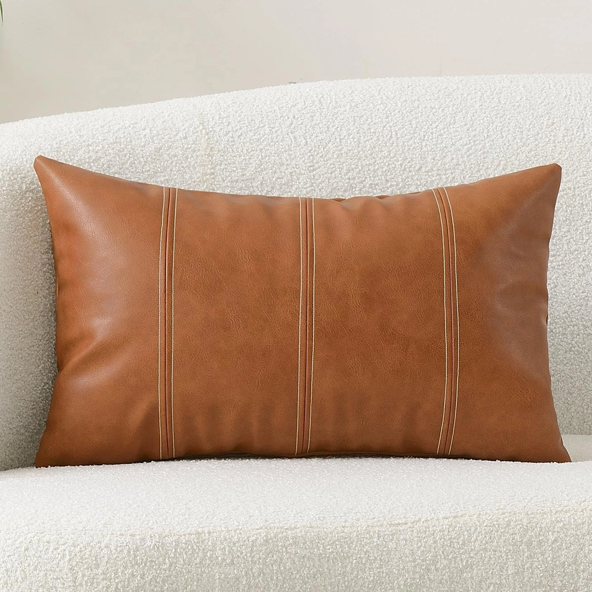Faux Leather Lumbar Pillow for Home Decor (20" x 12", Cognac Brown)