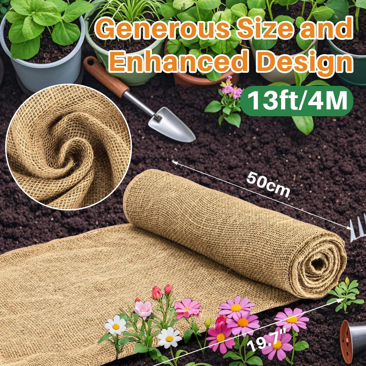 Burlap Fabric Roll for Gardening (13ft x 19.7in)