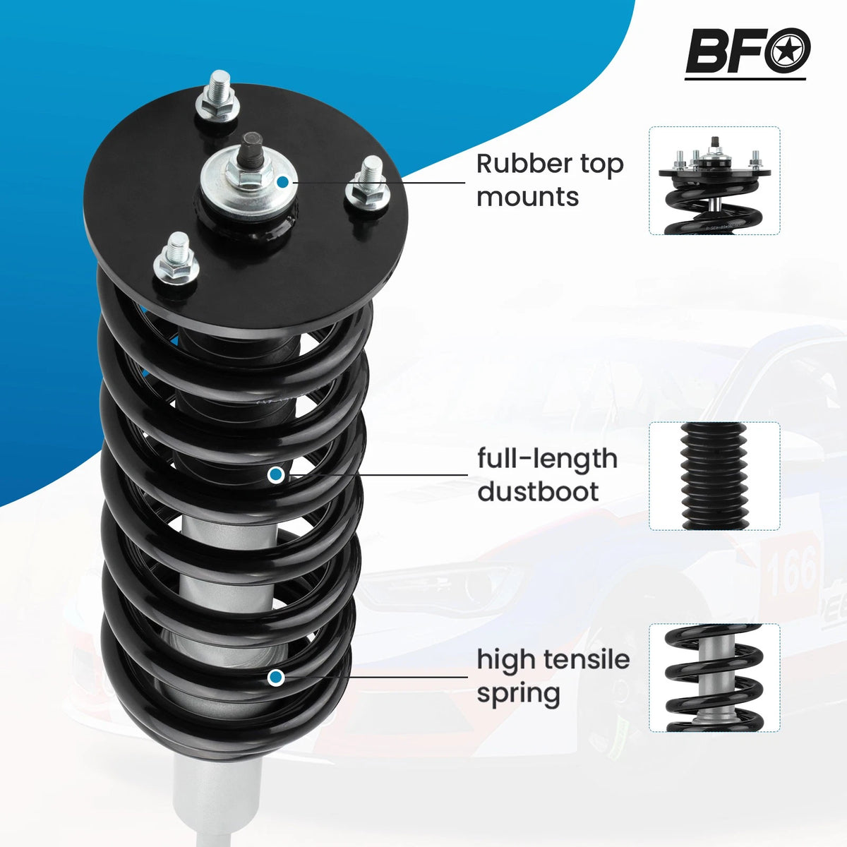 2.5 Inch Leveling Lift Kit w/ Struts & Shocks for Ford F-150 4WD (2004–2008) - 9IHB26, Front Strut Extensions, Rear Premium Shocks