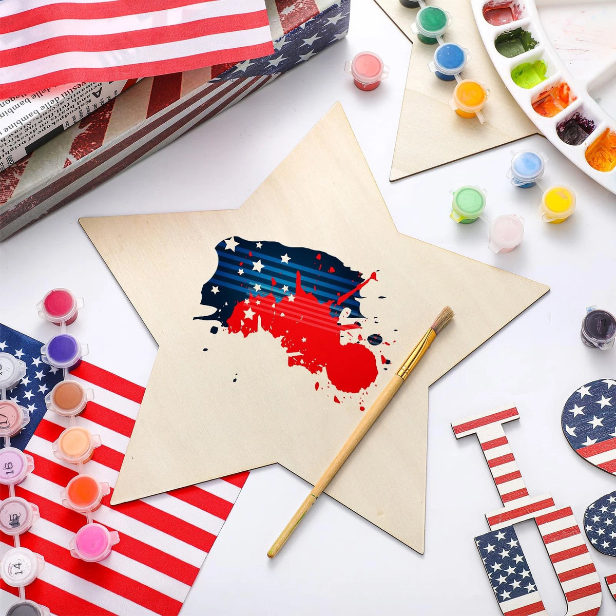 12 Inch Wooden Star Ornaments for Crafts (4th of July)