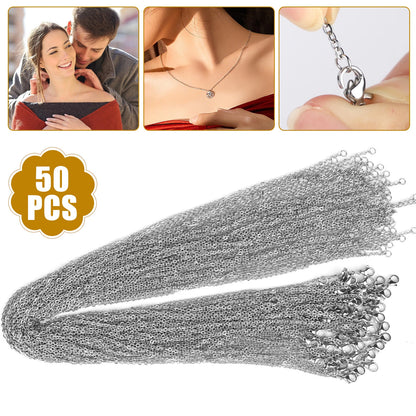 50pcs Stainless Steel Silver Tone Chain Necklace for DIY Jewelry Making