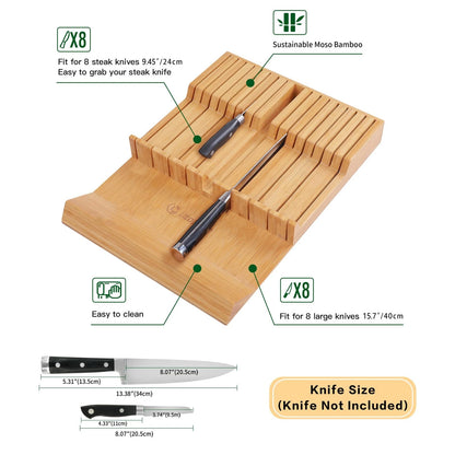 16-Slot Bamboo Knife Block for Kitchen Drawer