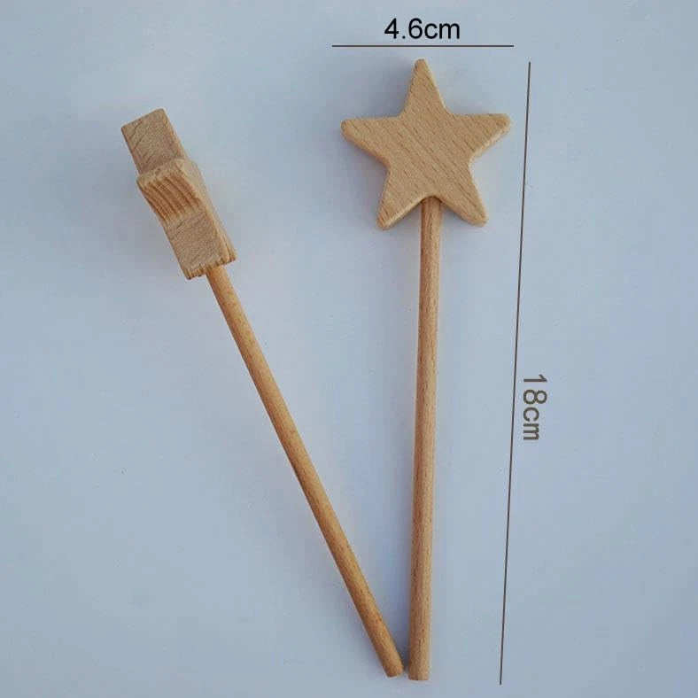 2 Pieces Wooden Star Fairy Wands for Crafting (Unfinished)