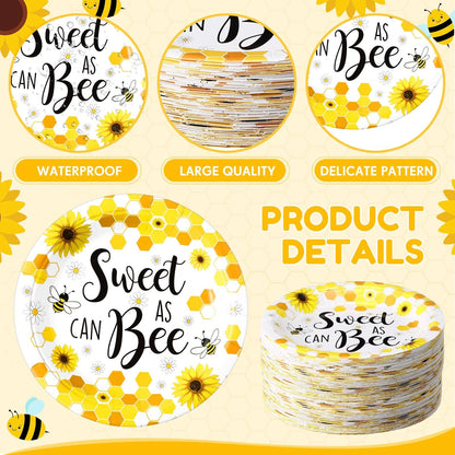 60 Pcs 7 Inch Honey Bee Paper Plates for Baby Shower Tableware