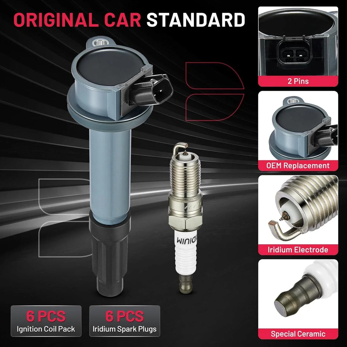 6X Ignition Coils + 6 Spark Plugs for Ford Fusion Escape 3.0L V6 (2006–2012)