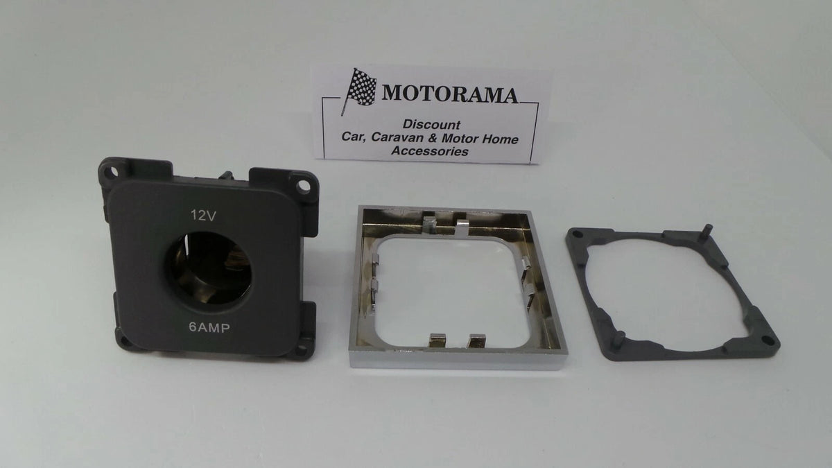 C-Line/CBE 12 Volt Socket Chrome Facia Plate for Caravan/Motorhome (PO321, PO253)