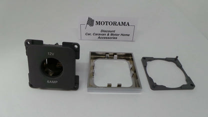 C-Line/CBE 12 Volt Socket Chrome Facia Plate for Caravan/Motorhome (PO321, PO253)