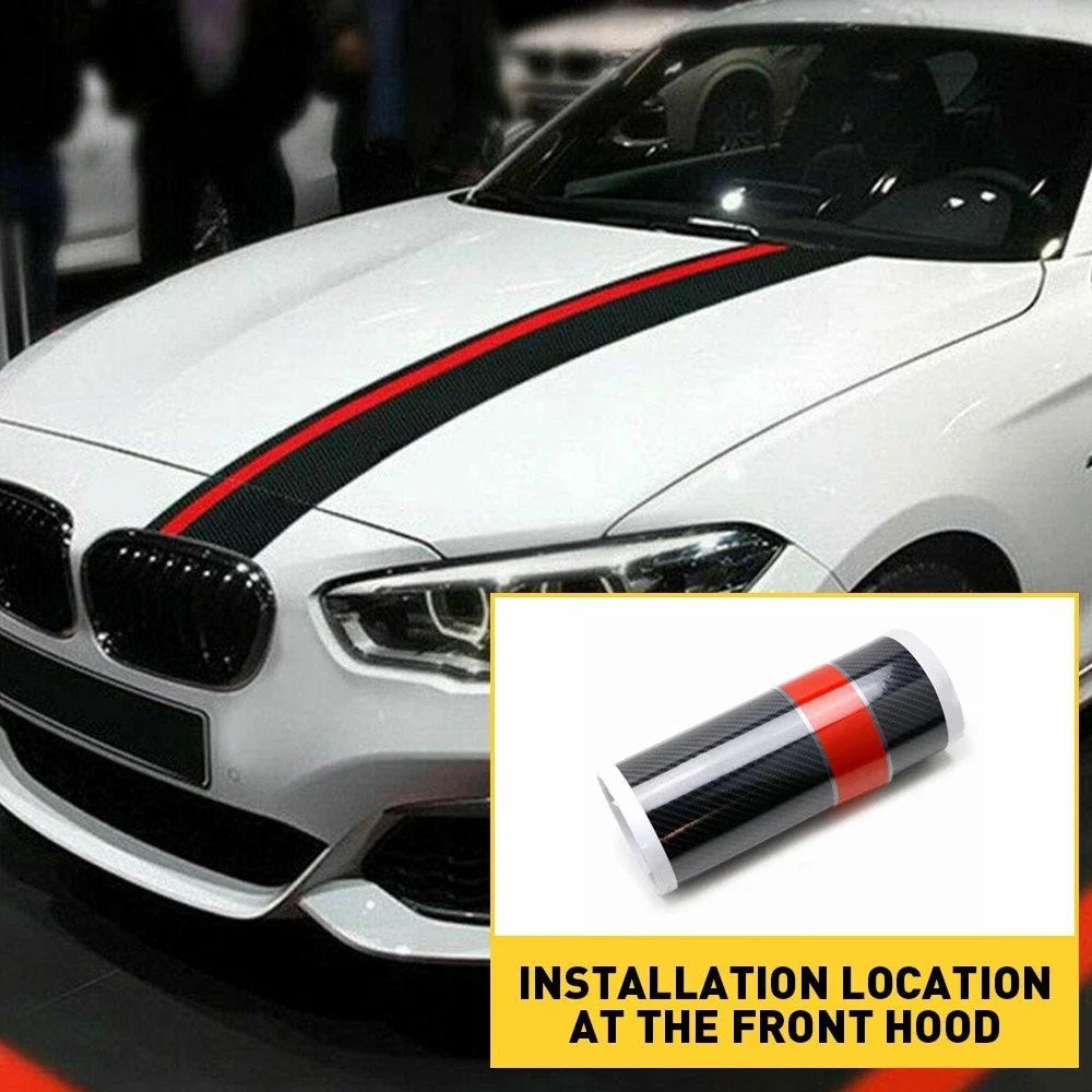 Car Stripes Racing Rally Front Hood Carbon 5D Fiber Decal Wrap for Universal