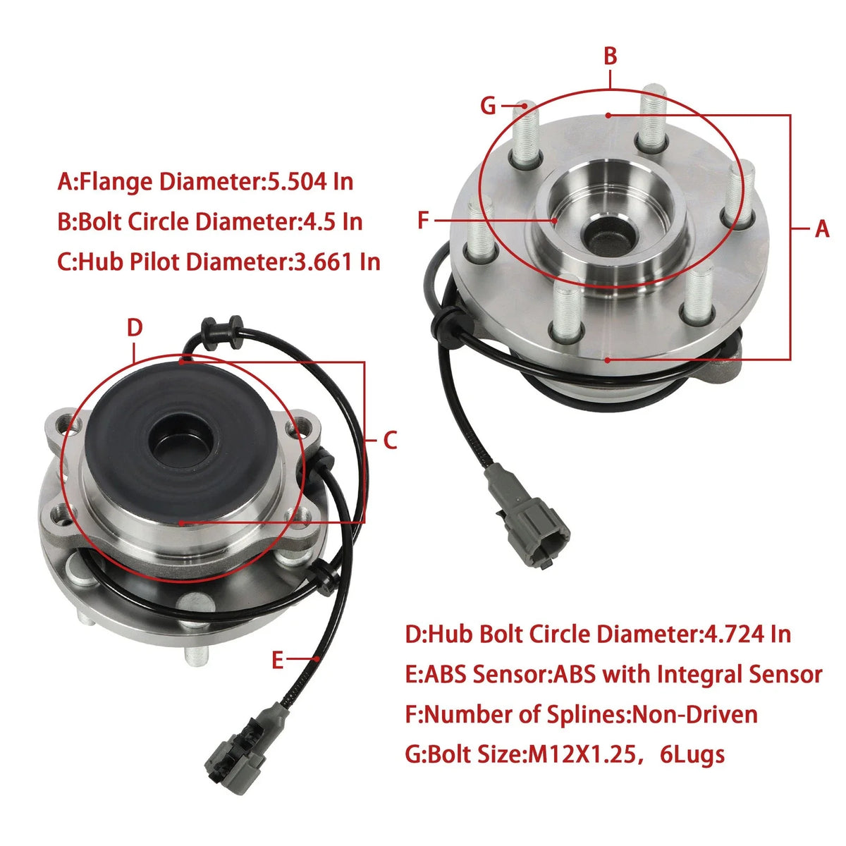 Front Wheel Bearing Hub for Nissan Frontier Pathfinder Xterra Equator (2005–2012)