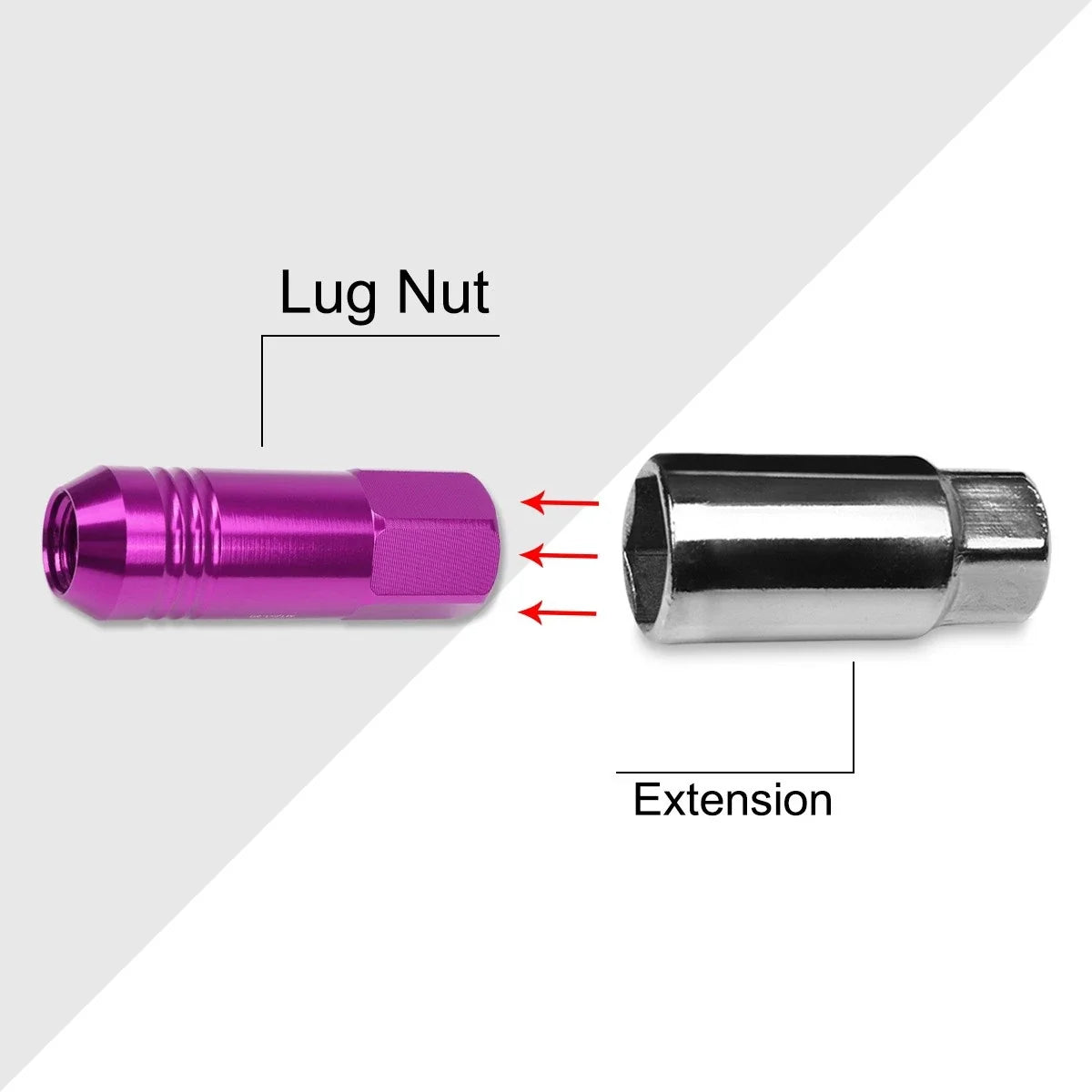 Set of 20 JDM M12X1.5 20mm OD 60mm Tall Purple Open-End Aluminum Lug Nuts