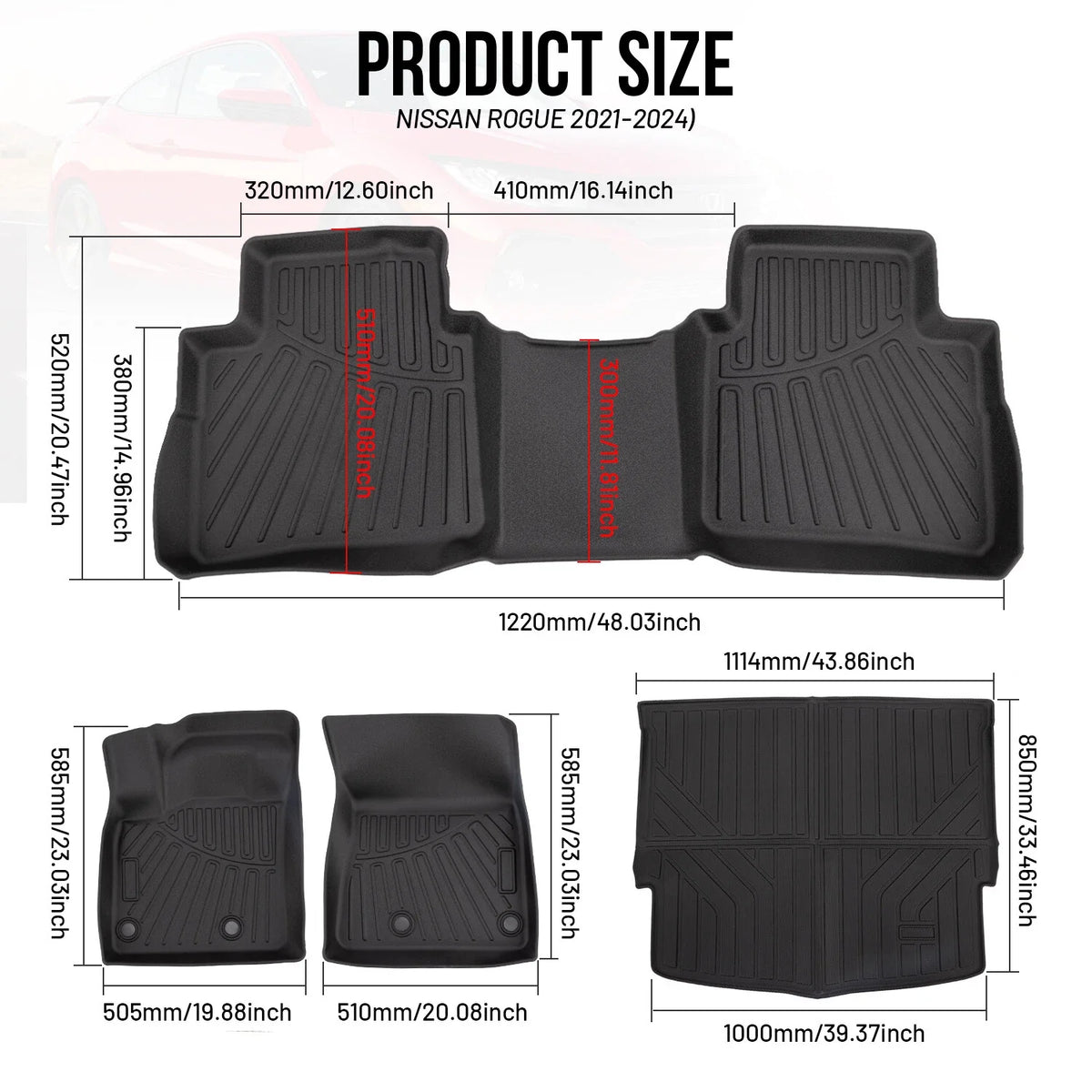 TPE Floor Mats & Trunk Cargo Liners Set for Nissan Rogue (2021–2026)