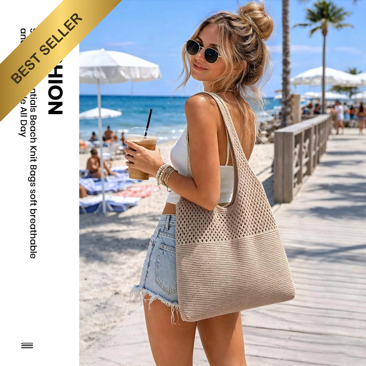 2X Crochet Mesh Beach Tote Bag for Women (Summer Vacation Boho)