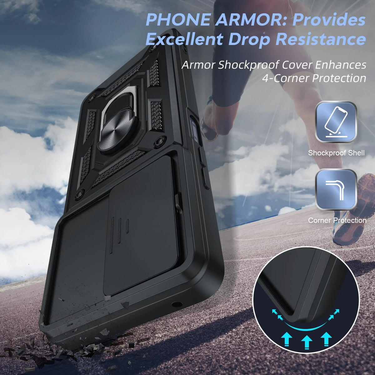 LeYi Phone Case for TCL 50 XL-5G (2021) - Black, Slide Design, 6.78 inch