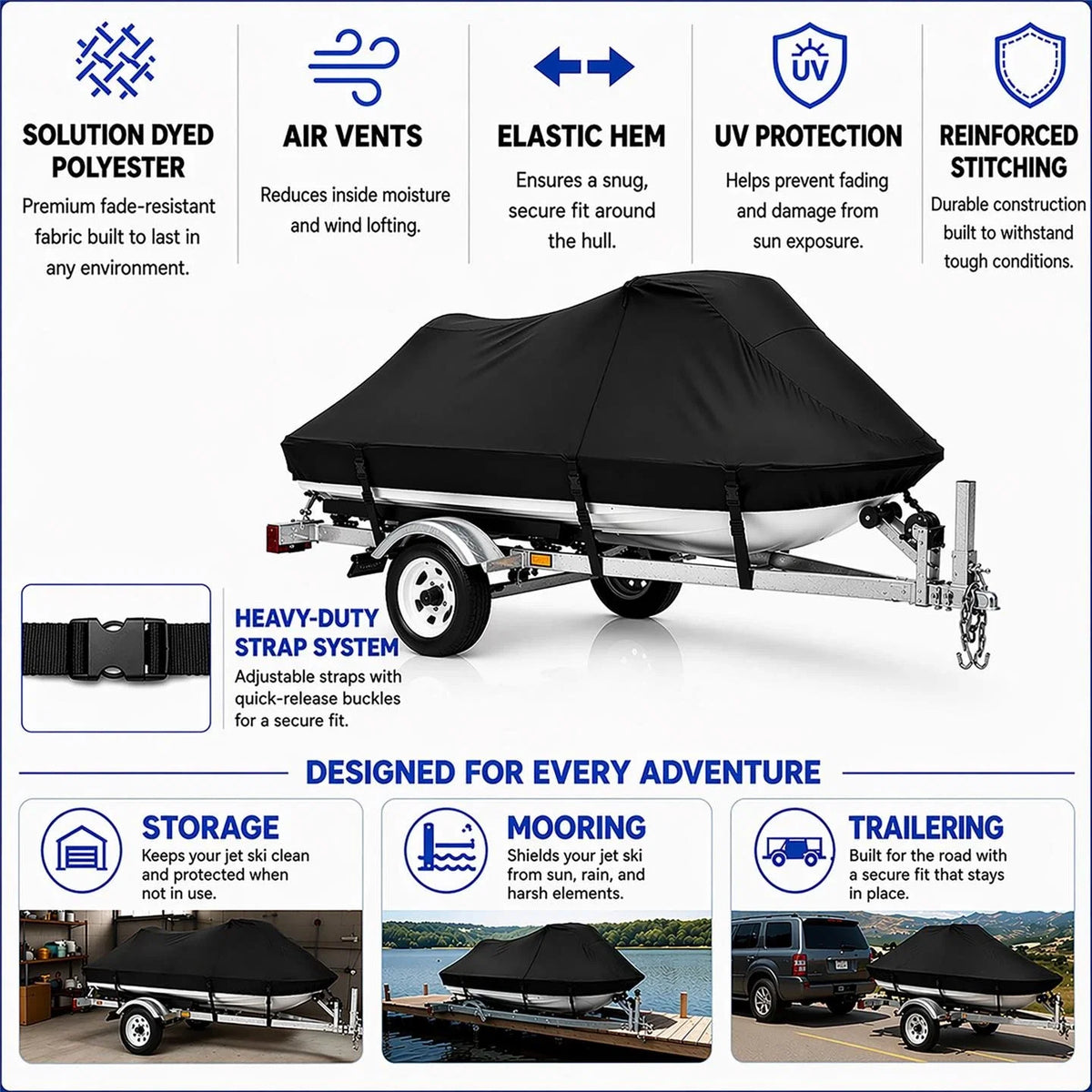 Jet Ski Cover for Sea Doo RXT 215 (2008–2009) PWC Watercraft Black