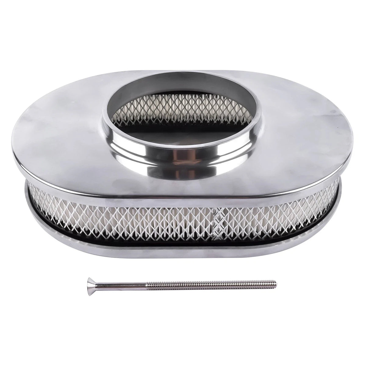 12" Oval Aluminum Full Finned Air Cleaner for Chevy Ford (Polished)