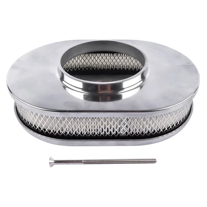 12" Oval Aluminum Full Finned Air Cleaner for Chevy Ford (Polished)