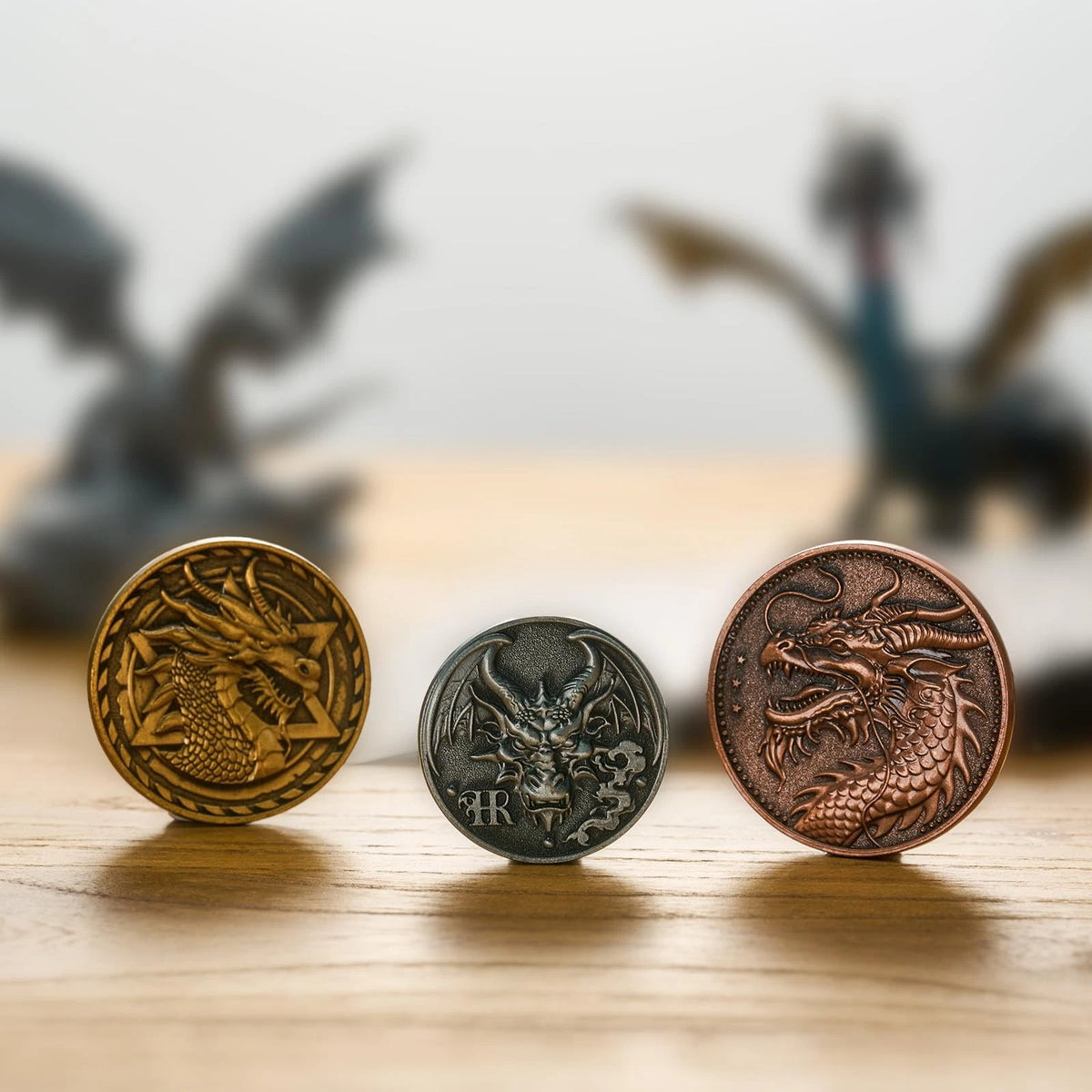 3 Pcs Dragon Coin Set for RPG Games (38mm, 35mm, 30mm)