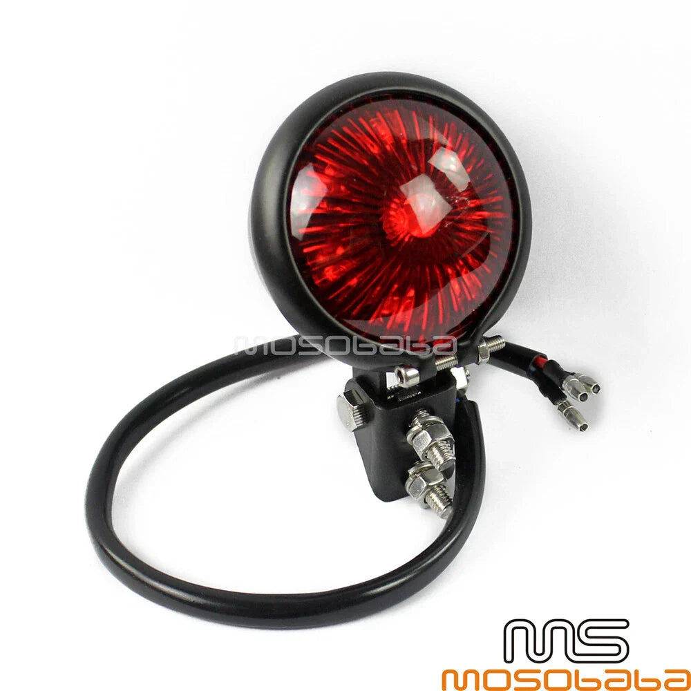 Black LED Tail Lights for Harley Cafe Racer - Mini Bates Brake Red Lens
