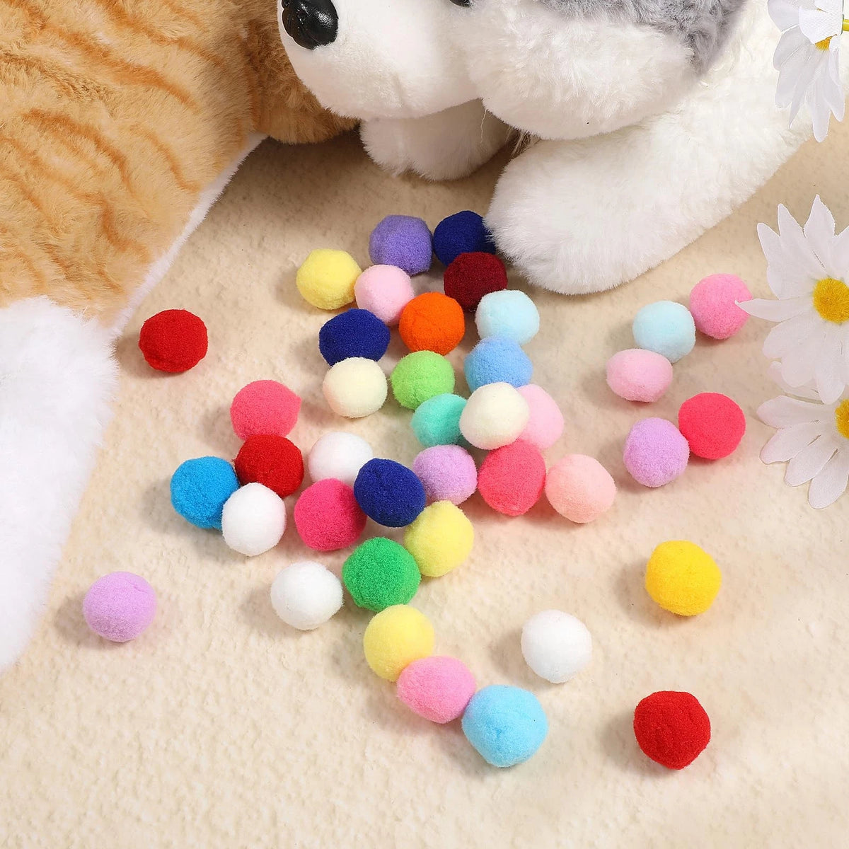 100 Pcs Colorful Pom Cat Toy Balls for Cats (No Specific Years)