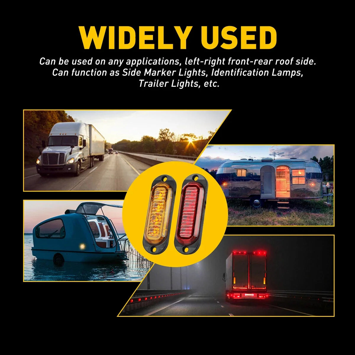 Set of 4 Amber Red LED Side Marker Clearance Lights for Trailer Truck RV
