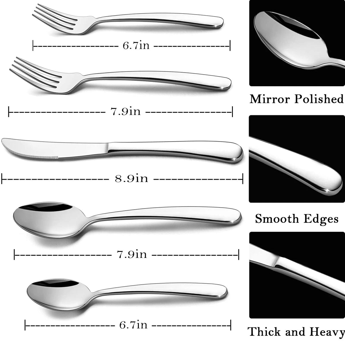 40-Piece Heavy Duty Silverware Set with Round Edge