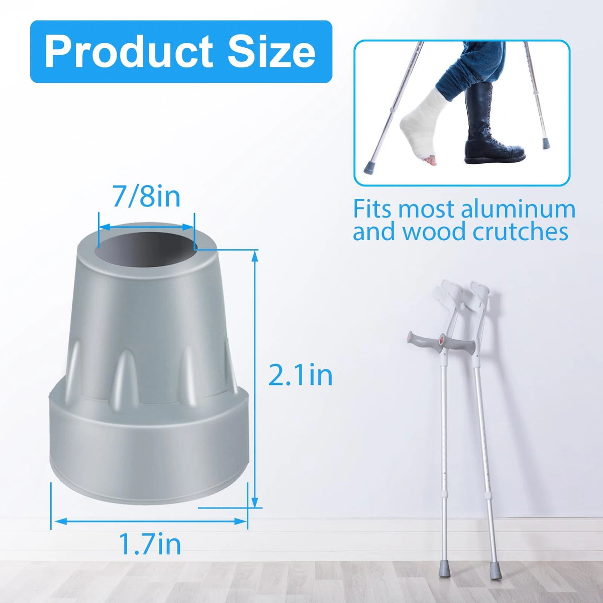 4 Pack Crutch Tips for Cane (7/8 Inch Heavy Duty Rubber)