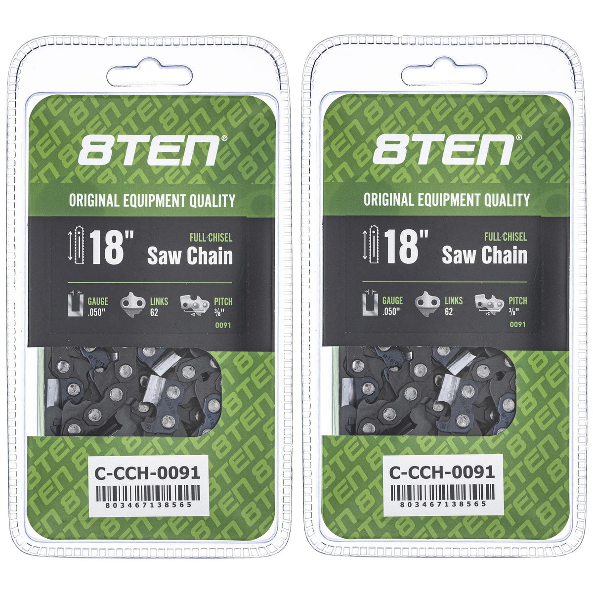 2X Full Chisel Chainsaw Chain 18 Inch .050 3/8 62DL for Husqvarna Stihl Echo