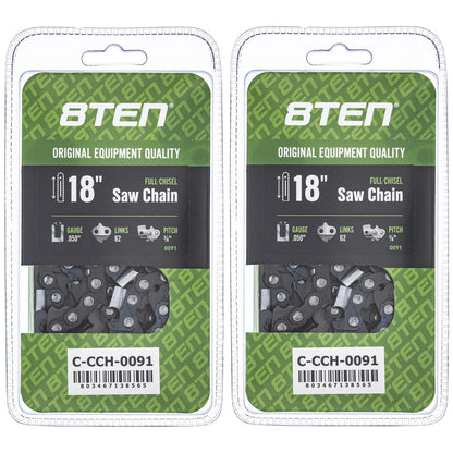 2X Full Chisel Chainsaw Chain 18 Inch .050 3/8 62DL for Husqvarna Stihl Echo