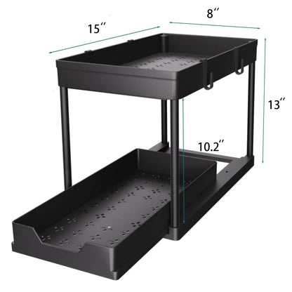 Under Sink Organizer for Bathroom Cabinet (2 Pack) - 2 Tier Black