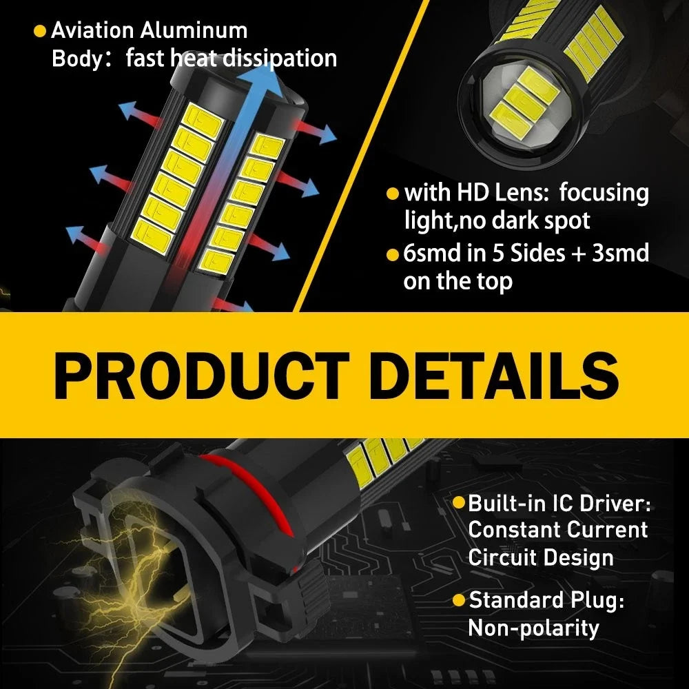 AUXITO PSX24W 2504 33-SMD LED Fog Lights DRL Bulb 6000K for