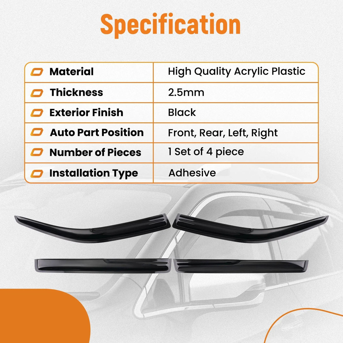 4Pcs Rain Guard Window Deflector for Toyota Highlander (2001–2007) Black
